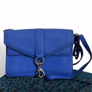 Rebecca Minkoff Hudson Moto Mini Crossbody Blue Saffiano Leather